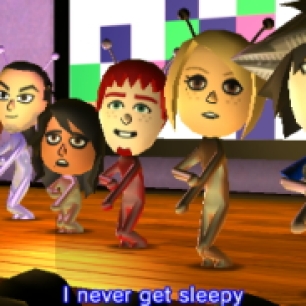 Dancers during a techno concert (from left to right: Paul, Elli, Lloyd, Jessica R., Angus, Nicki, and Hatsuke)